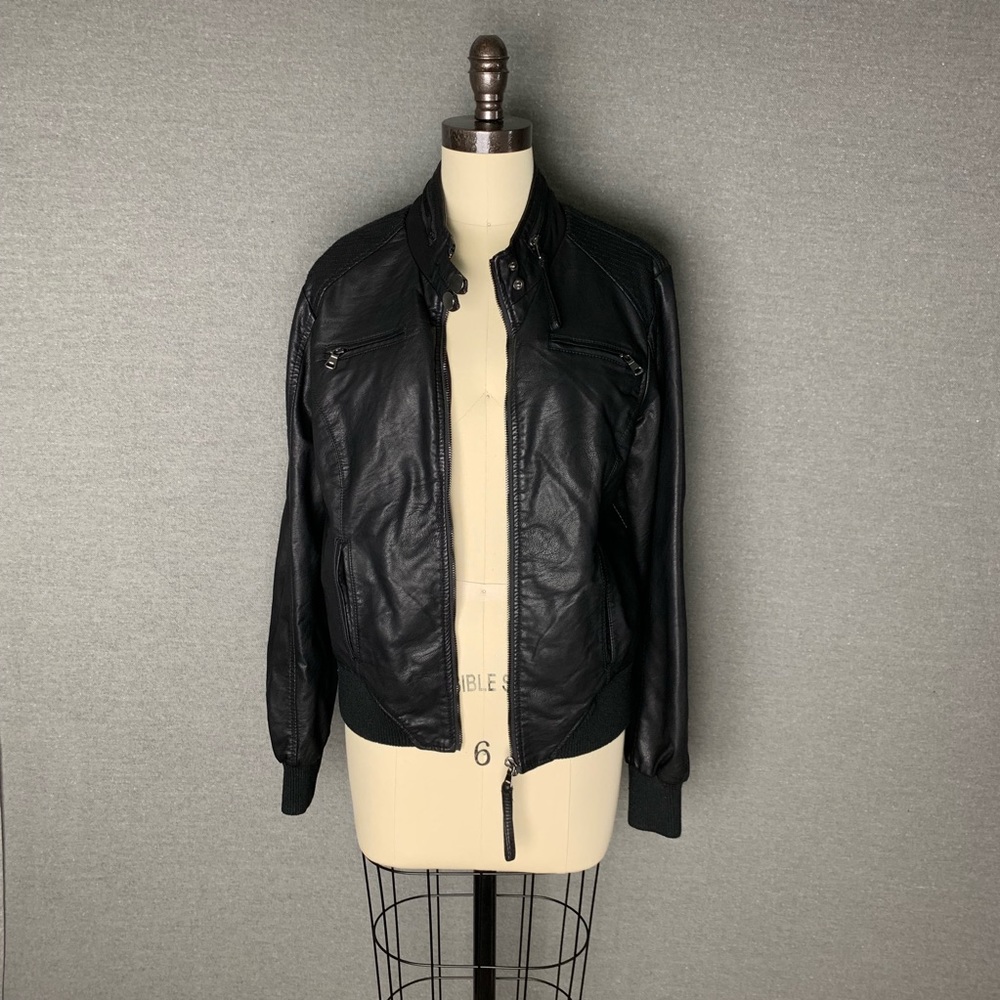 Black vegan leather bomber